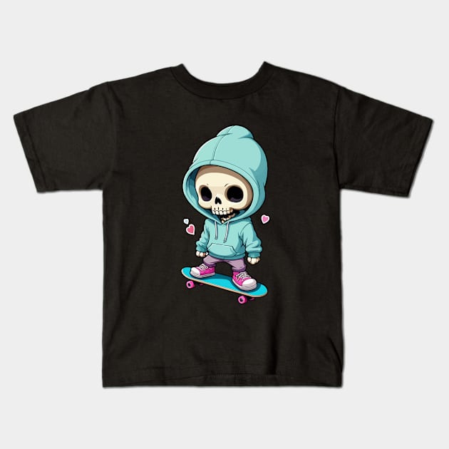 SKULL AND SKATE Kids T-Shirt by vibrain